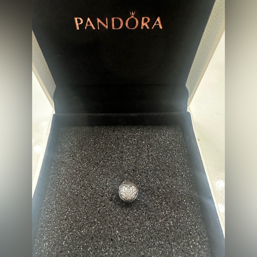Pandora Jewelry Pave Studded Heart Clip Charm Sterling Silver One Size